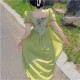French Style Ink Green Maxi Dress Vintage Summer Square Neck Puff Sleeve Oil Painting Patchwork A-line Dresses for Women